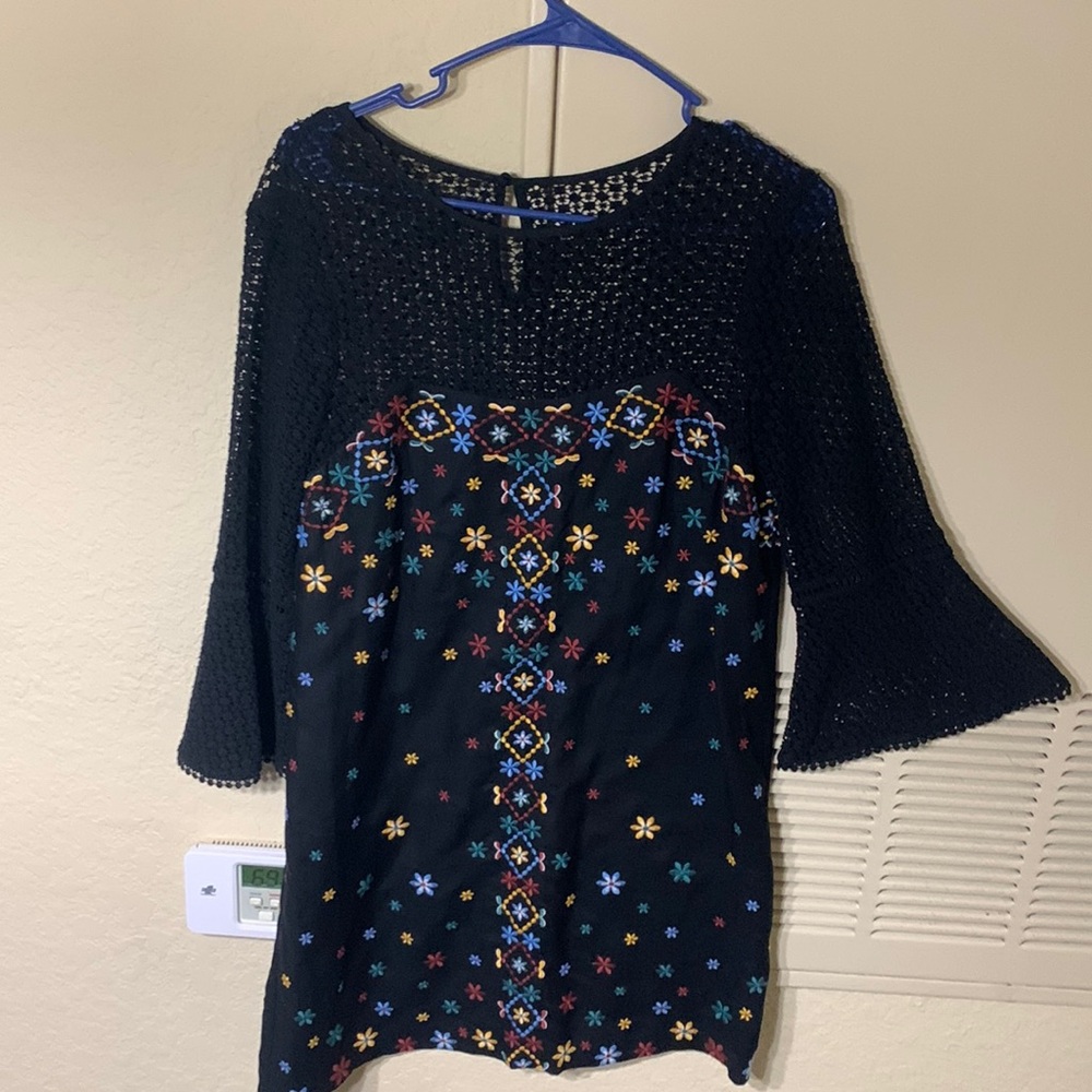 Anthropologie dress black with floral print